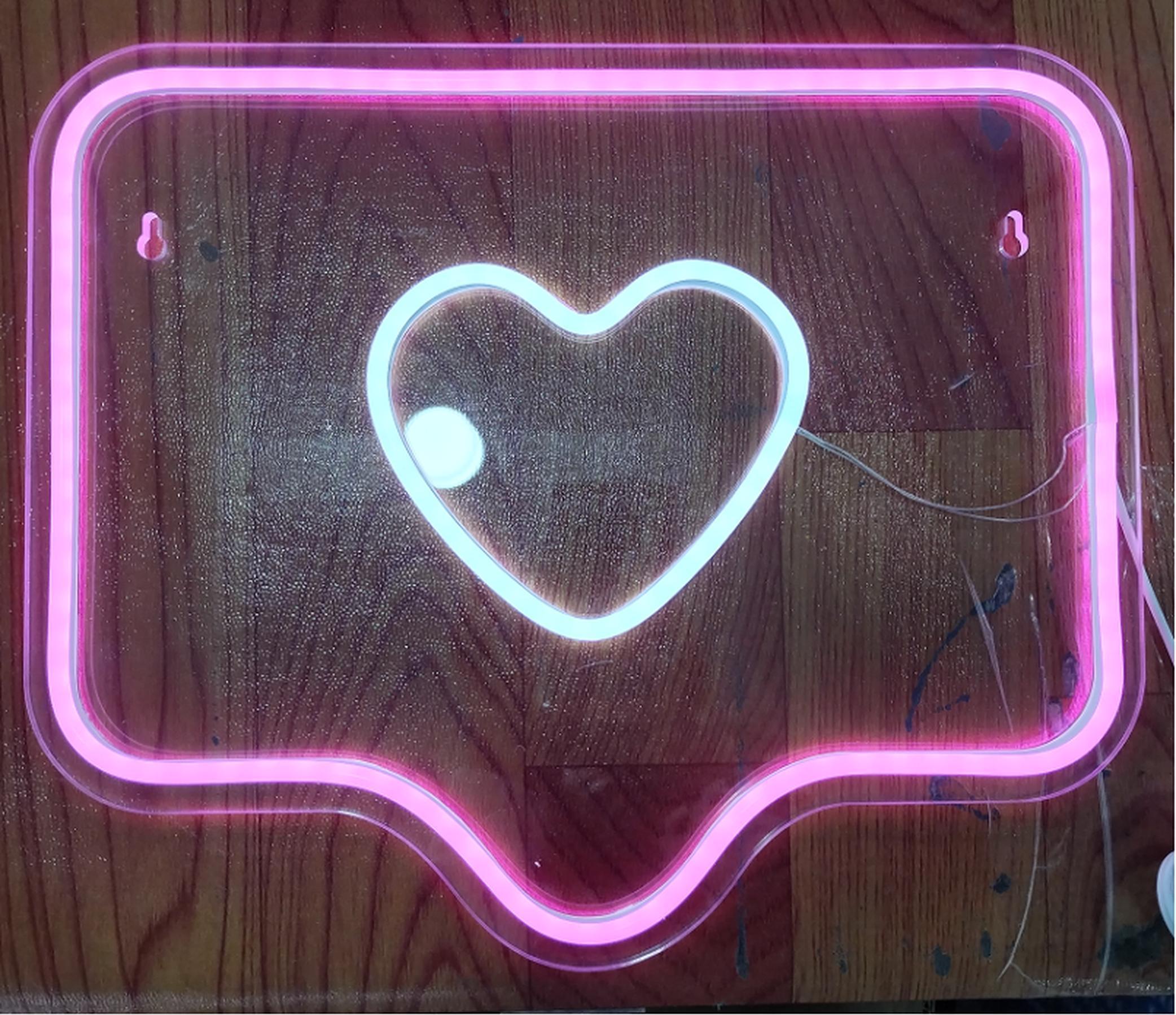 Kopper-24 NEON LED Licht, dekorative Wand-Leuchte, Herz Sprechblase pink weiß, ca. 34 x 28 cm