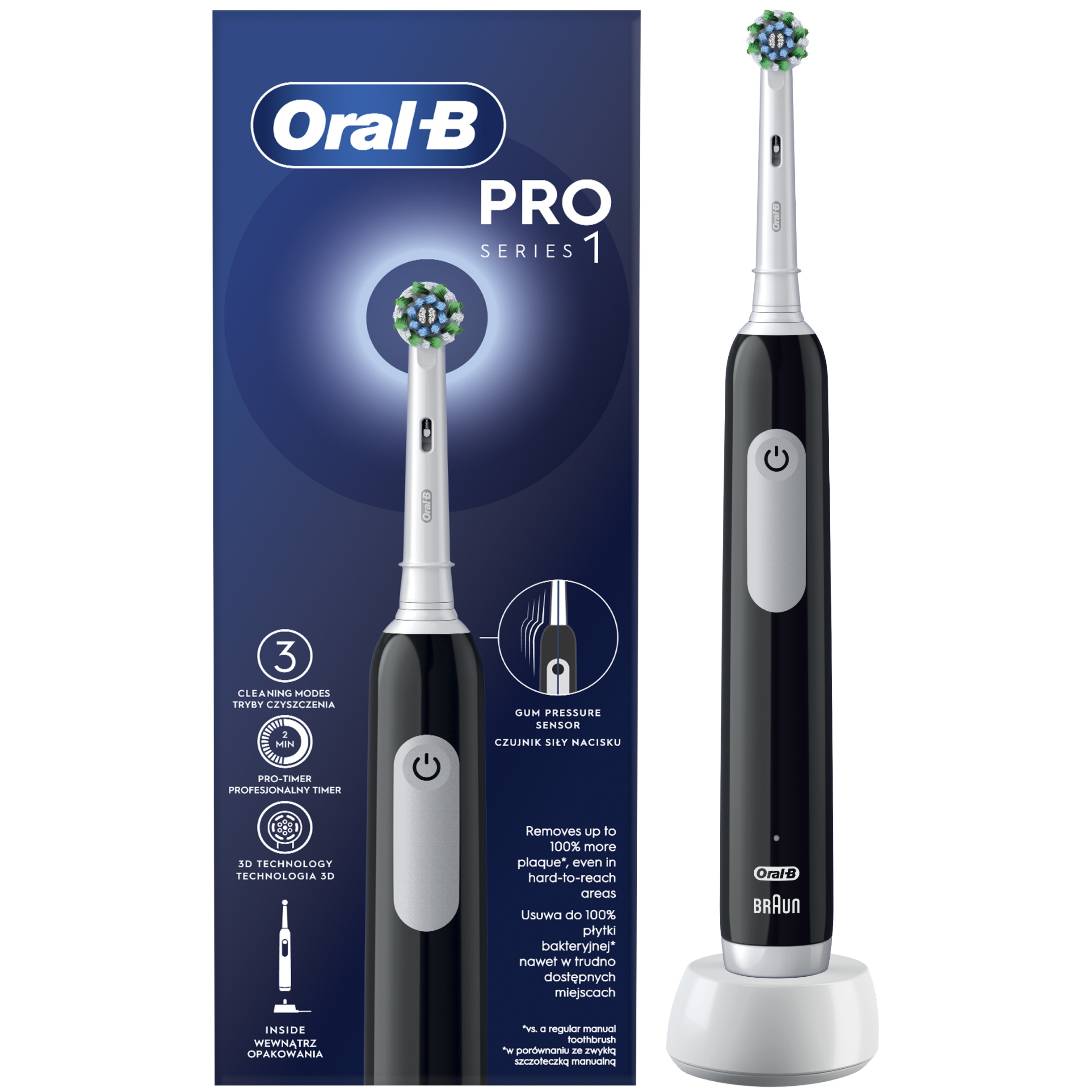Oral-B 8001090919038, Dospelý, Rotujúca kefka na zuby, Hlboké čistenie, Jemný, Bielenie, Čierna, 30 sec, Nabíjanie