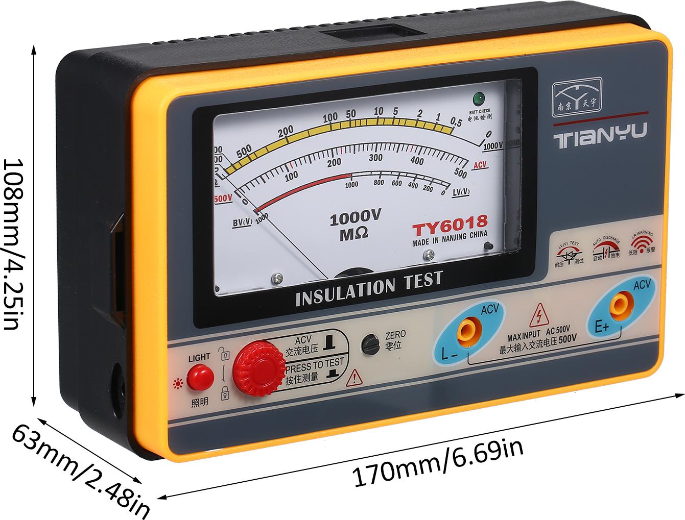 Gistuch Isolationswiderstandsmessgerät, digitales Ohmmeter, Handtester, Megameter, 0–2000 M, 1000 V, hochpräzises Megohmmeter-Messinstrument