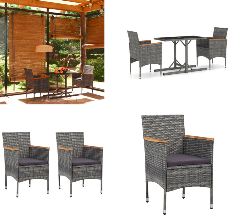 vidaXL 3-dielny záhradný jedálenský set sivý - Záhradný jedálenský set - Záhradné jedálenské sety - Záhradný nábytok - Záhradný set nábytku