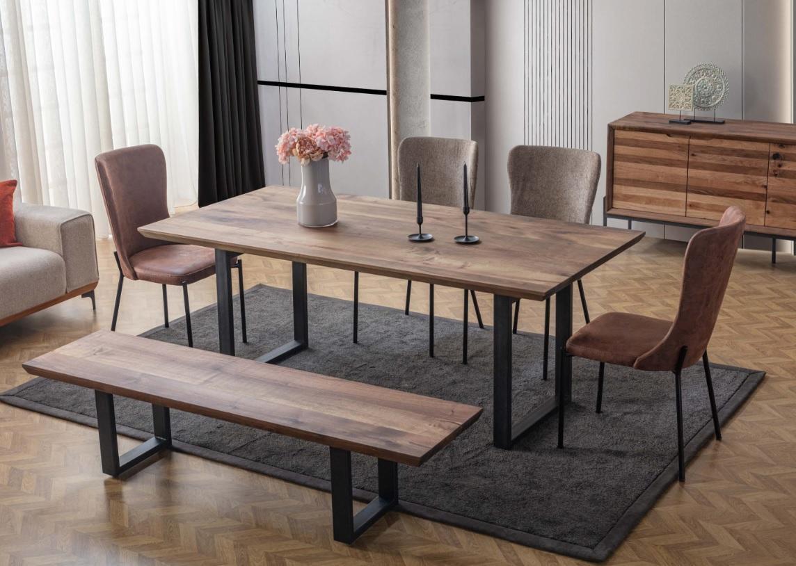 AEA Braune Esszimmer Möbel r Esstisch 4x Poslterstühle Holz Bank JVmoebel