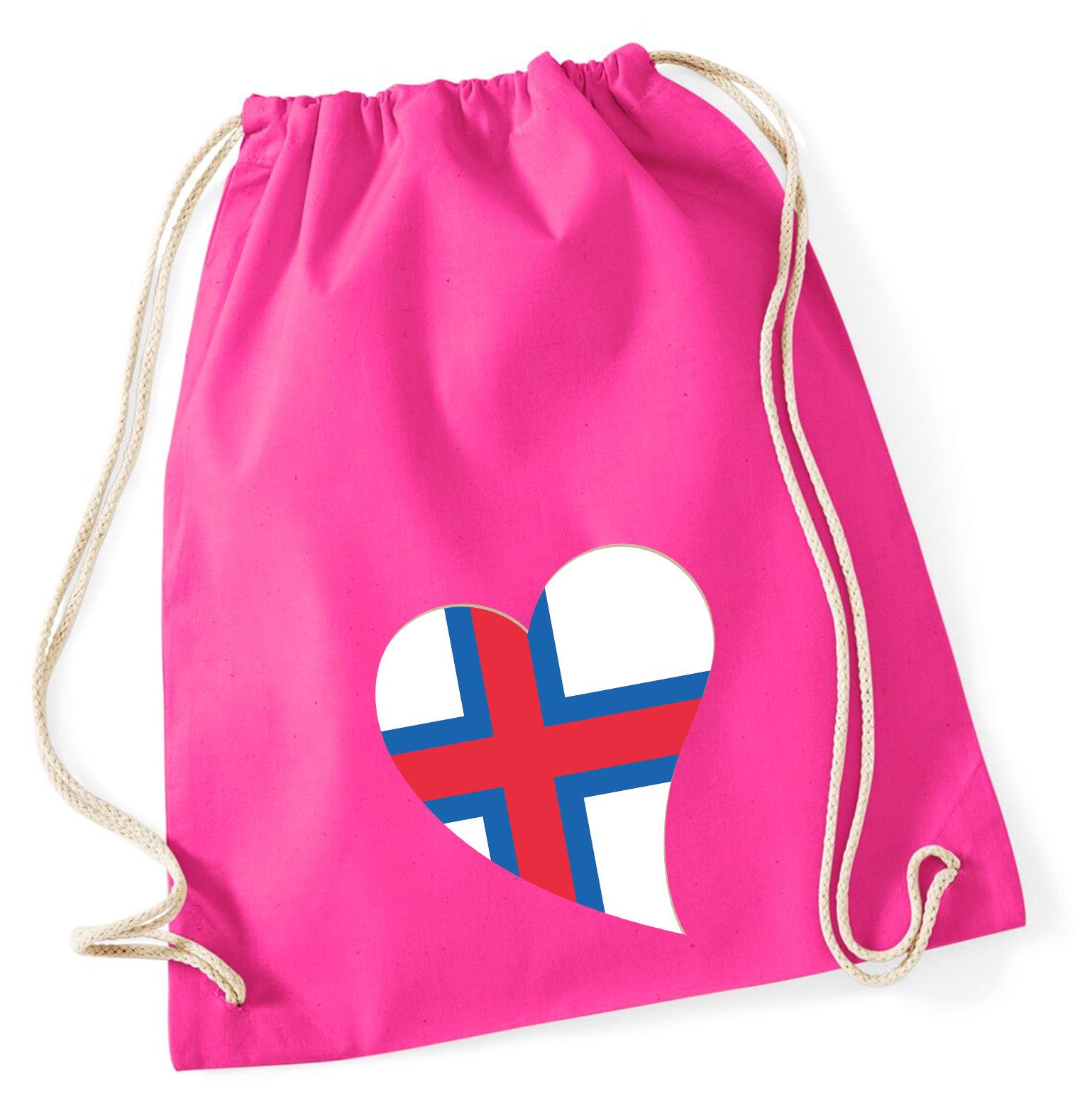 Hellweg Druckerei Huuraa Turnbeutel Färöer Flagge Herz 12 Liter Fuchsia Baumwolle Rucksack Geschenkidee 6862TB-FUCH