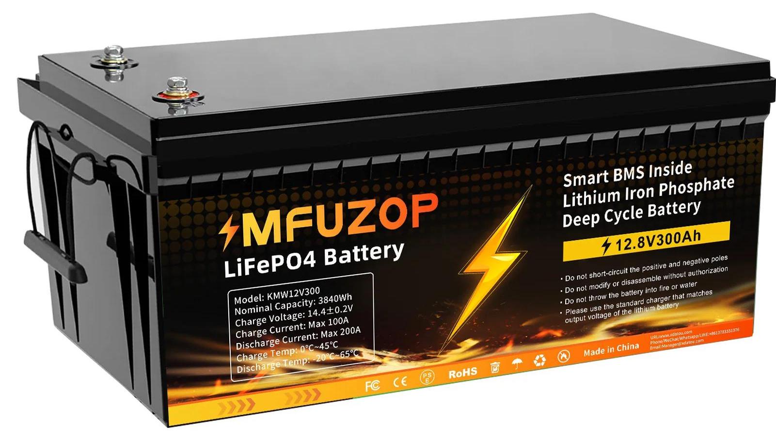 StarTech LiFePO4 Batterie - 12 V 300Ah Tiefzyklus - 3840 Wh - Integriertes BMS - Max 200A Entladung, Max 100A Ladung - >8000 Zyklen - Orange