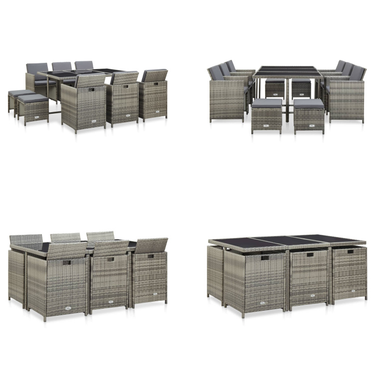 vidaXL 11-dielny záhradný jedálenský set s vankúšmi poly ratan sivý - Set záhradného nábytku - Sety záhradného nábytku - Záhradný stôl a stoličky - Záhradné stoly a stoličky