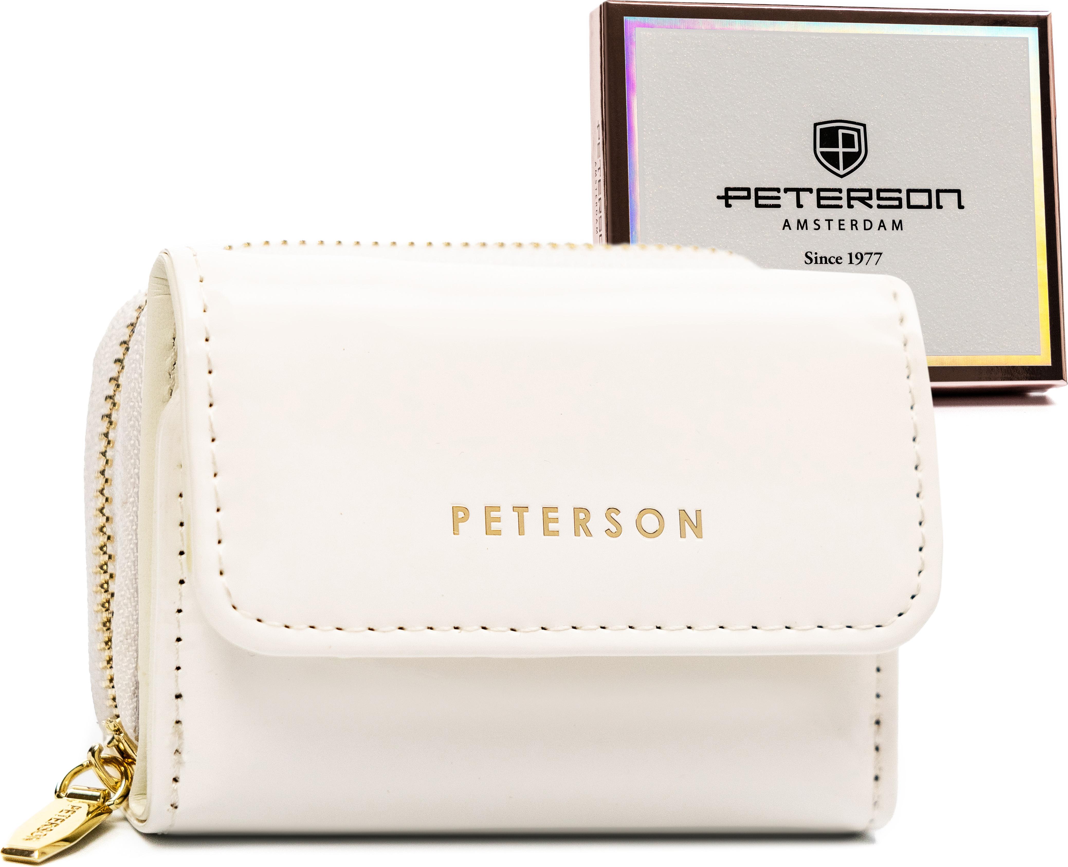 Peterson | Elegante Damengeldbörse, aus lackiertem , Weiß, 9x6.5 cm PTN011LAK