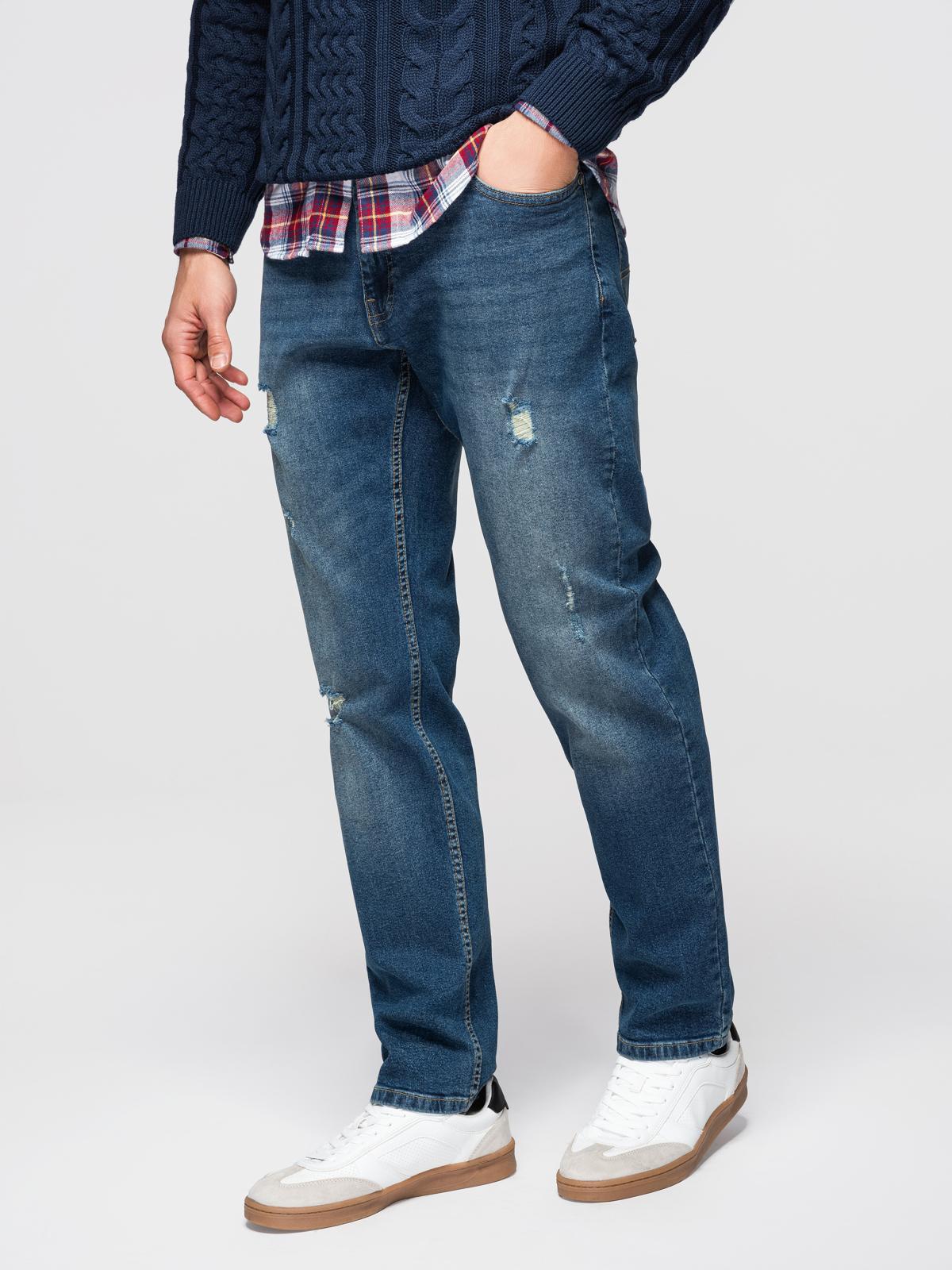 Ombre Clothing Herren-Jeans REGULAR FIT mit Abnutzungen - dunkelblau V2 OM-PADP-0254 XL