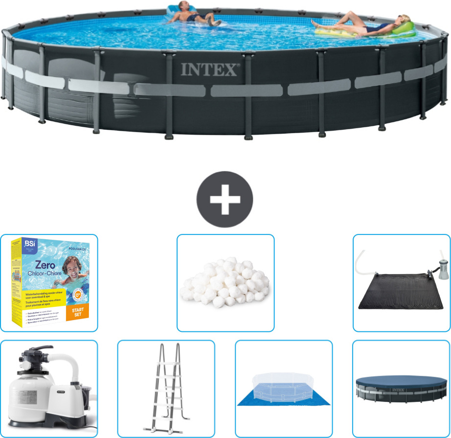 Bazén Intex Round Ultra XTR Frame - 732 x 132 cm - vrátane čerpadla - rebríka - krycej plachty - balenia na údržbu krytu - filtračných guličiek - solárnej podložky