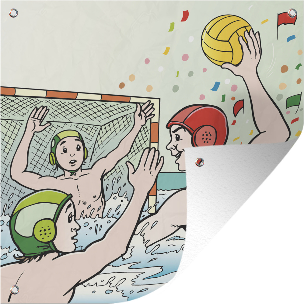 MuchoWow® 50x50 cm Outdoor-Poster Gartendeko Sichtschutz Garten Poster für den Garten Eine Illustration eines Wasserballspiels 133|1353407