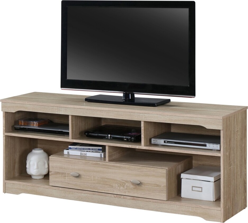 Meublorama TV-Möbel MERSIN 150 cm mit 1 Schublade und 5 Fächern in Sonoma-Farbe.