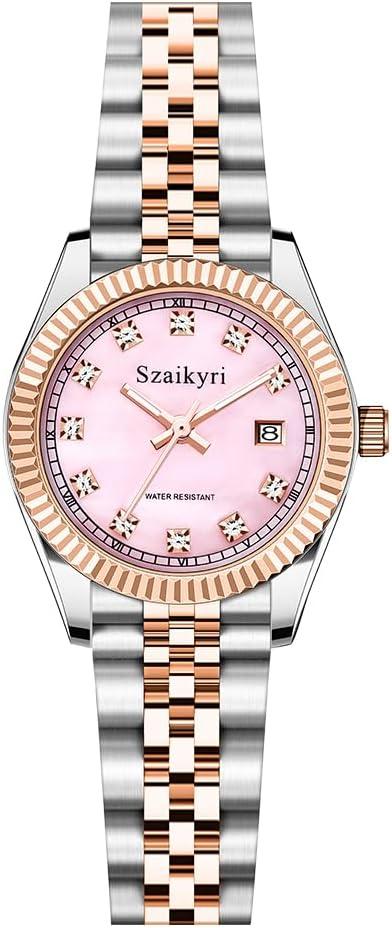 Szaikyri Watch Für Damen, Klassische Damenuhr mit Festem Rostfreien Stahlgürtel Wasserdicht Armbanduhr Damen Kalender Uhr für Damen Präzise Zeitmessung