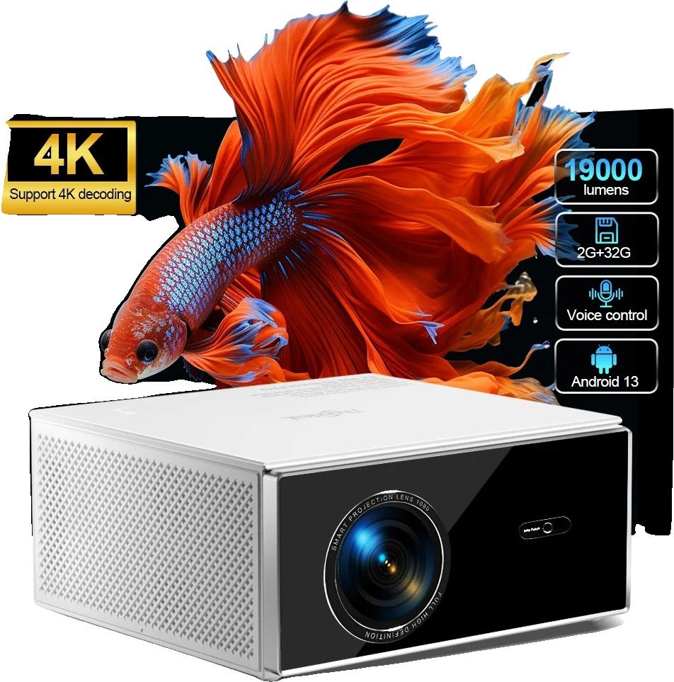 projektor 1080P, jas 19 000 lúmenov, automatická korekcia lichobežníkového skreslenia, kompatibilný s Bluetooth, verzia pre Android