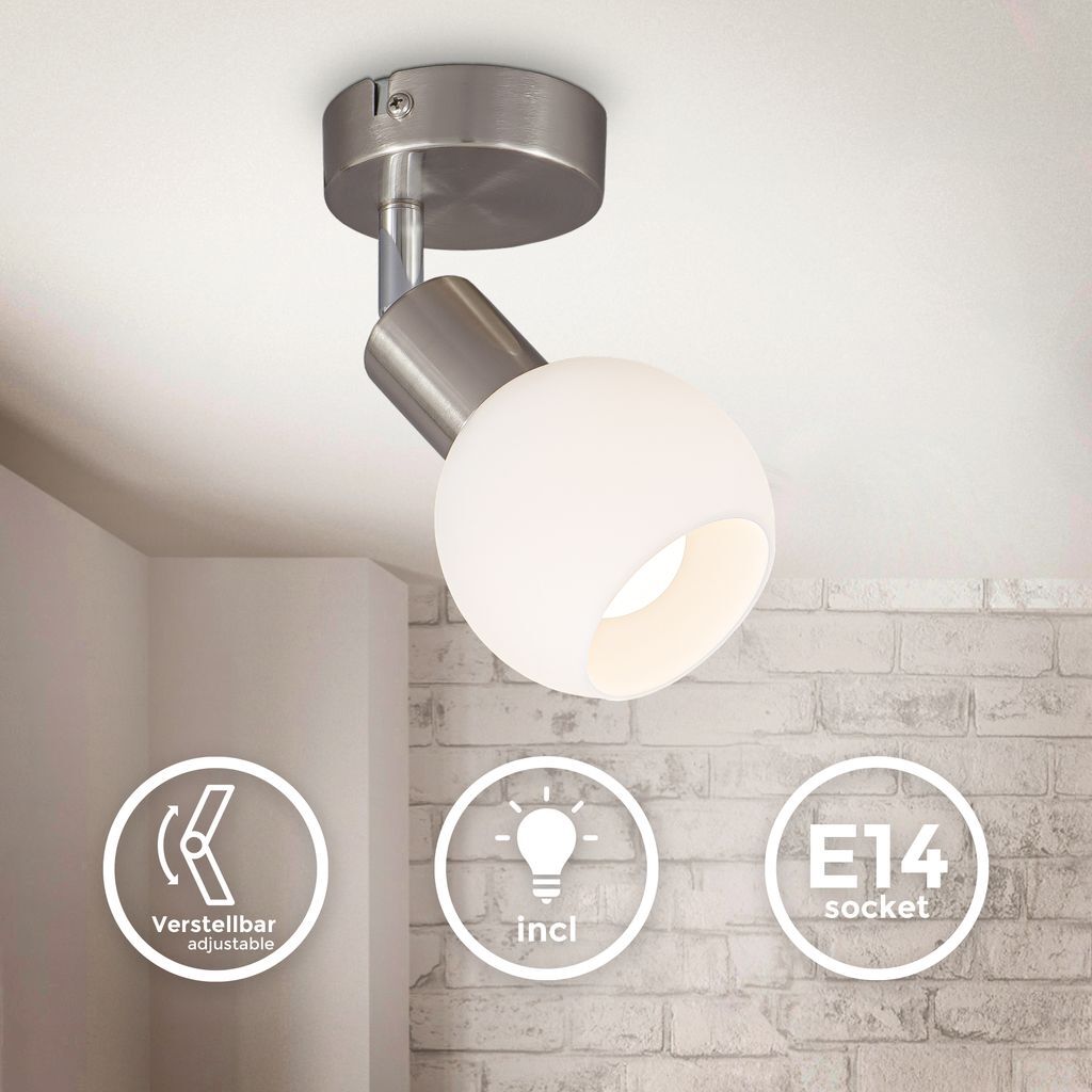 B.K.Licht LED Deckenspot schwenkbar Glasschirm Wandleuchte 3.000K E14 5W Spot-Lampe Flur