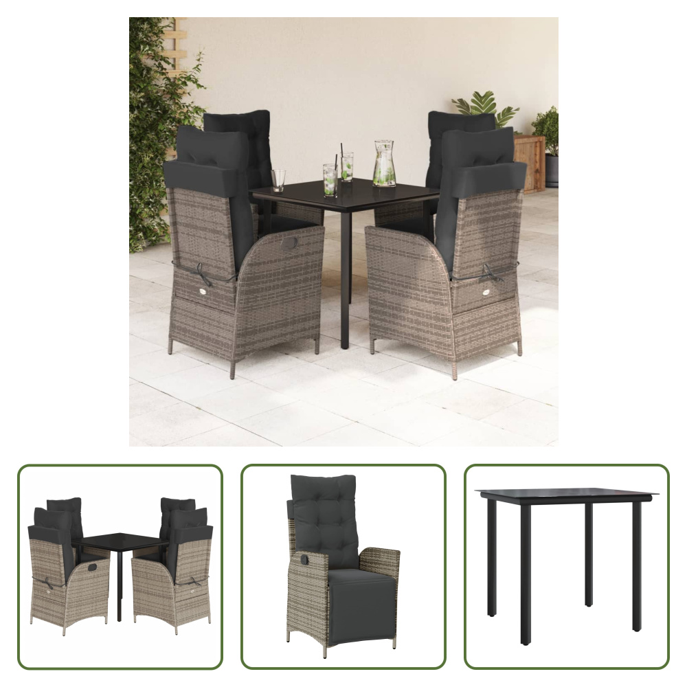 The Living Store 5-dielny záhradný jedálenský set s vankúšmi sivý polyratan