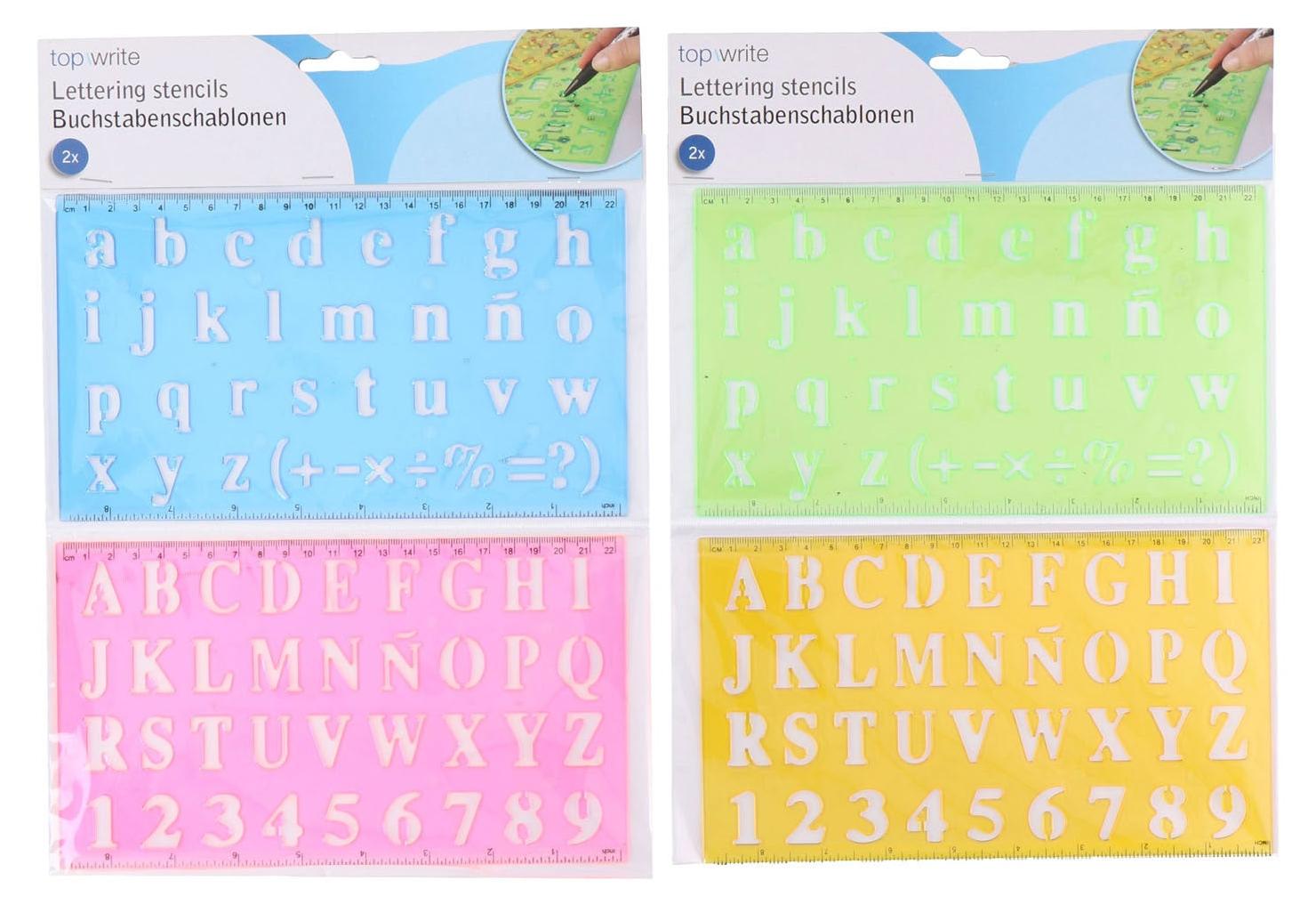 NoBrand 2-teilige Buchstabenschablone mit Groß- & Kleinbuchstaben, Lineal (cm/Zoll), Ziffern, Sonderzeichen, 226x130 mm, für Kinder ab 4 Jahren 45180
