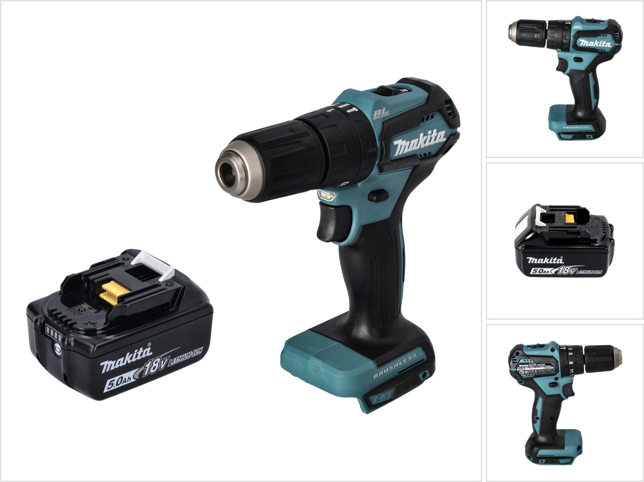 Akumulátorová príklepová vŕtačka Makita DHP 483 T1 18 V 40 Nm bez kefiek + 1x akumulátor 5,0 Ah - bez nabíjačky