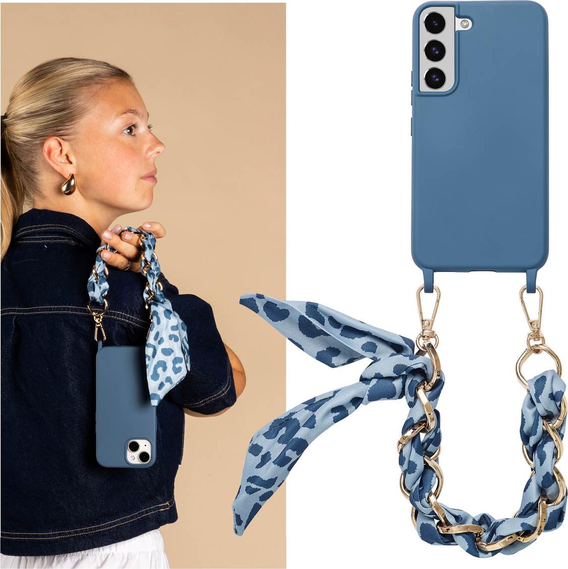 Selencia Zadný kryt s luxusným remienkom na zápästie pre Samsung Galaxy S22 - modrý