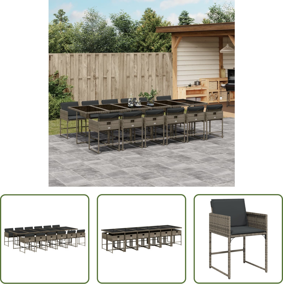 The Living Store 13-dielny záhradný jedálenský set s vankúšmi sivý polyratan