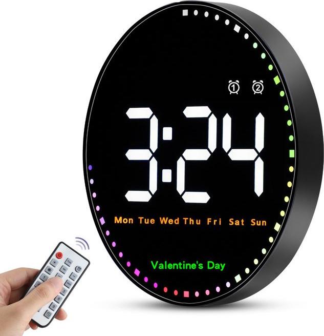 JedBesetzt Große 10-Zoll-Digitalwanduhr, Steckdosenwecker, 12/24-Stunden-Fitnessstudiouhr mit Fernbedienung, Auf- und Abwärtszählung K-MM-25123-112