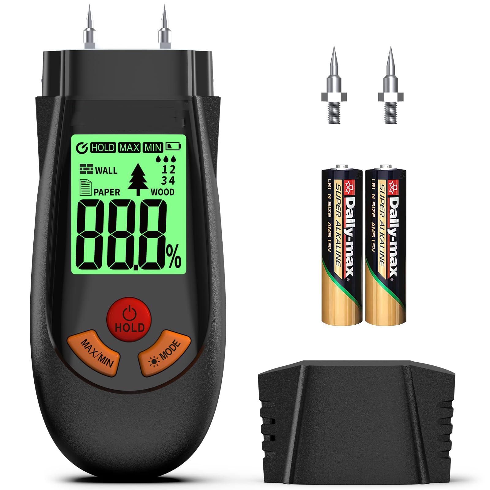 kuny Feuchtigkeitsmessgerät, Feuchtigkeitsmesser Mit Batterie und LCD-Display, geeignet für die schnelle Bestimmung des Feuchtigkeitsgehalts von Rohholz