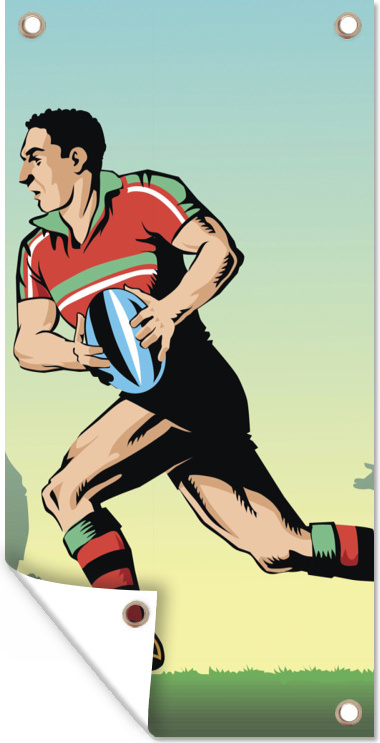 MuchoWow® 40x80 cm Outdoor-Poster Gartendeko Sichtschutz Garten Poster für den Garten Eine Illustration des Rugbyspiels 133|498538397