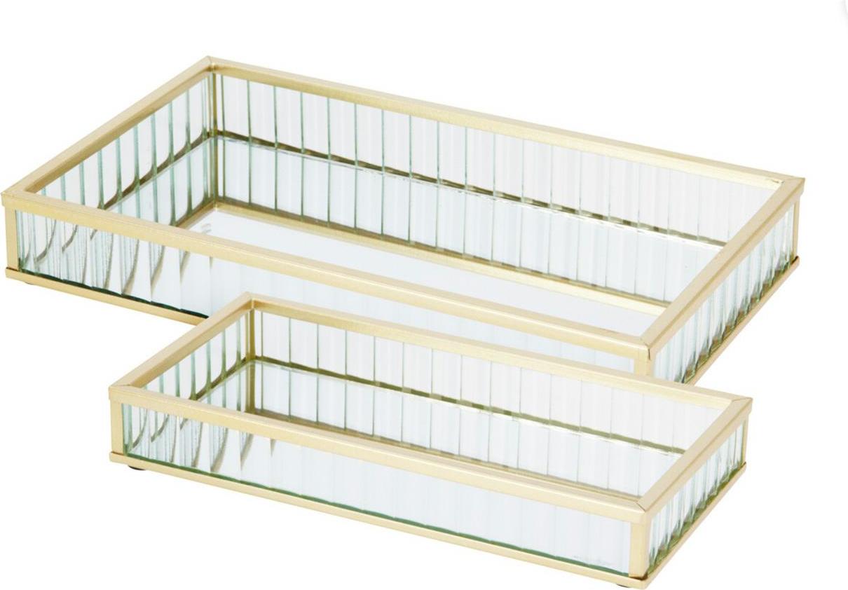 H&S Decoration | Schmucktablett - Tablett für Schmuck - 24 x 14 x 3,5 cm - 2er Set - Farbe gold - Schmuckablage - Glas und Edelstahl DD1001380
