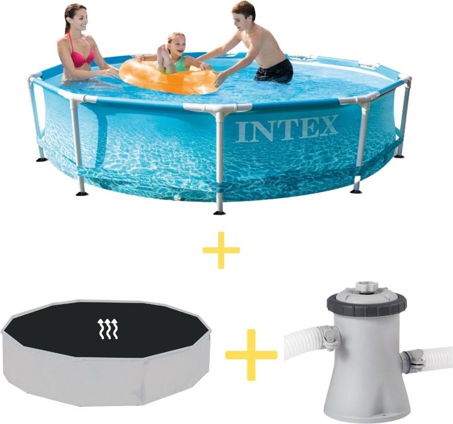 Bazén s kovovým rámom Intex - strana k pláži - 305 x 76 cm - vrátane solárnej plachty a filtračného čerpadla