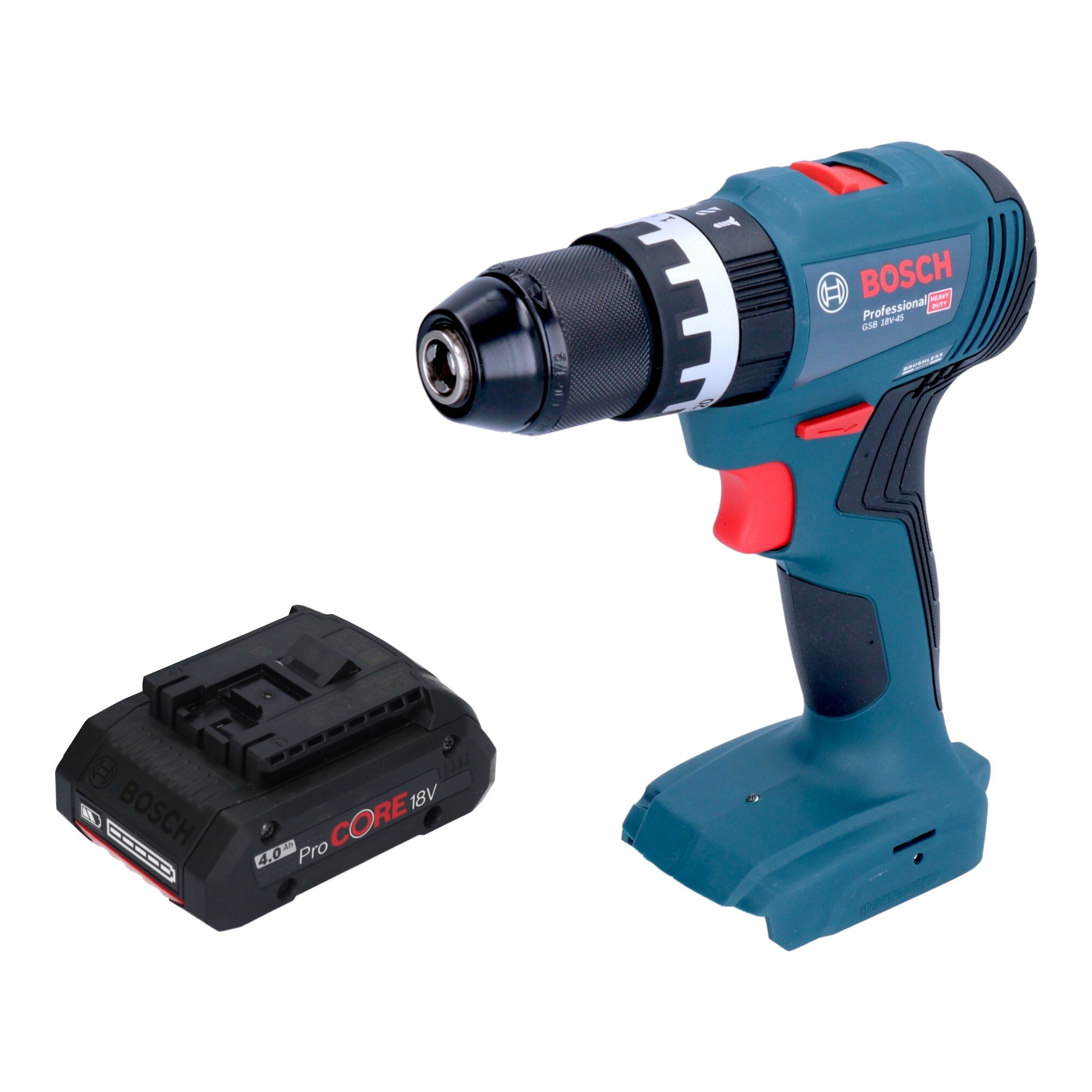 Bosch GSB 18V-45 Profesionálna akumulátorová príklepová vŕtačka 18 V 45 Nm bez kefiek + 1x akumulátor ProCORE 4,0 Ah - bez nabíjačky