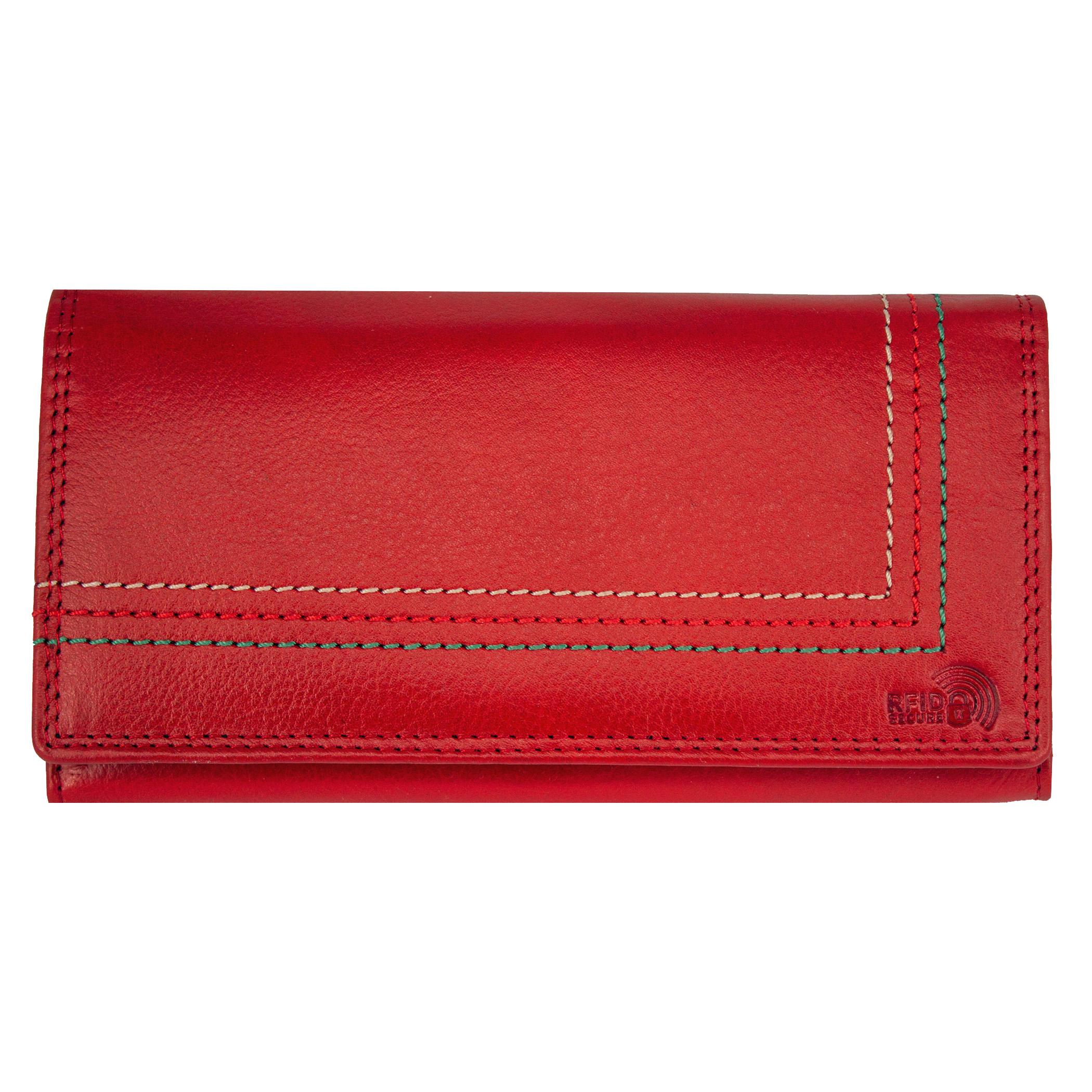 Rundumok Vintage Damen Portemonnaie Groß Geldbörse aus Echtleder - RFID-Schutz, Lederbörse, Rot rot-1063