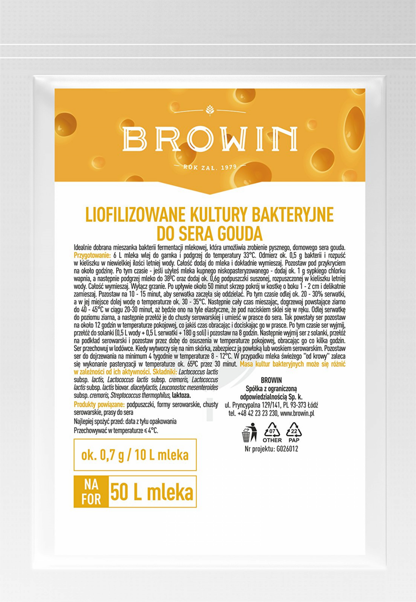 Alcofermbrew Die Bakterienkulturen für den Käse vom Typ Gouda 3.5g, Käsekulturen, Kasekultur, Kasekulturen
