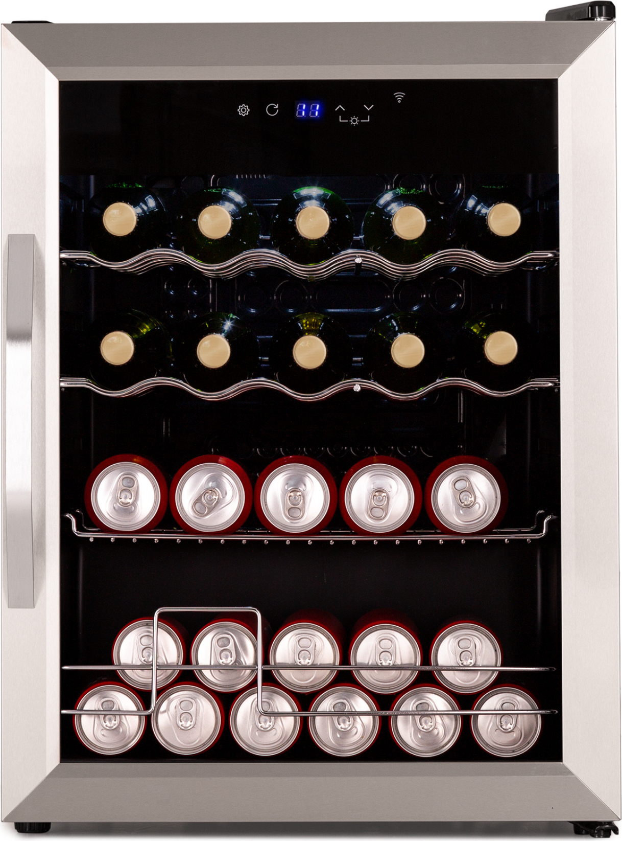 Klarstein Coachella 65 Getränkekühlschrank - 60 L WLAN-fähig, LED-Beleuchtung, Edelstahl, Flüsterleise, 3-18 °C, Herausnehmbare Böden, Getränkekühlschrank Mit Glastür HEA-Coachella65-E