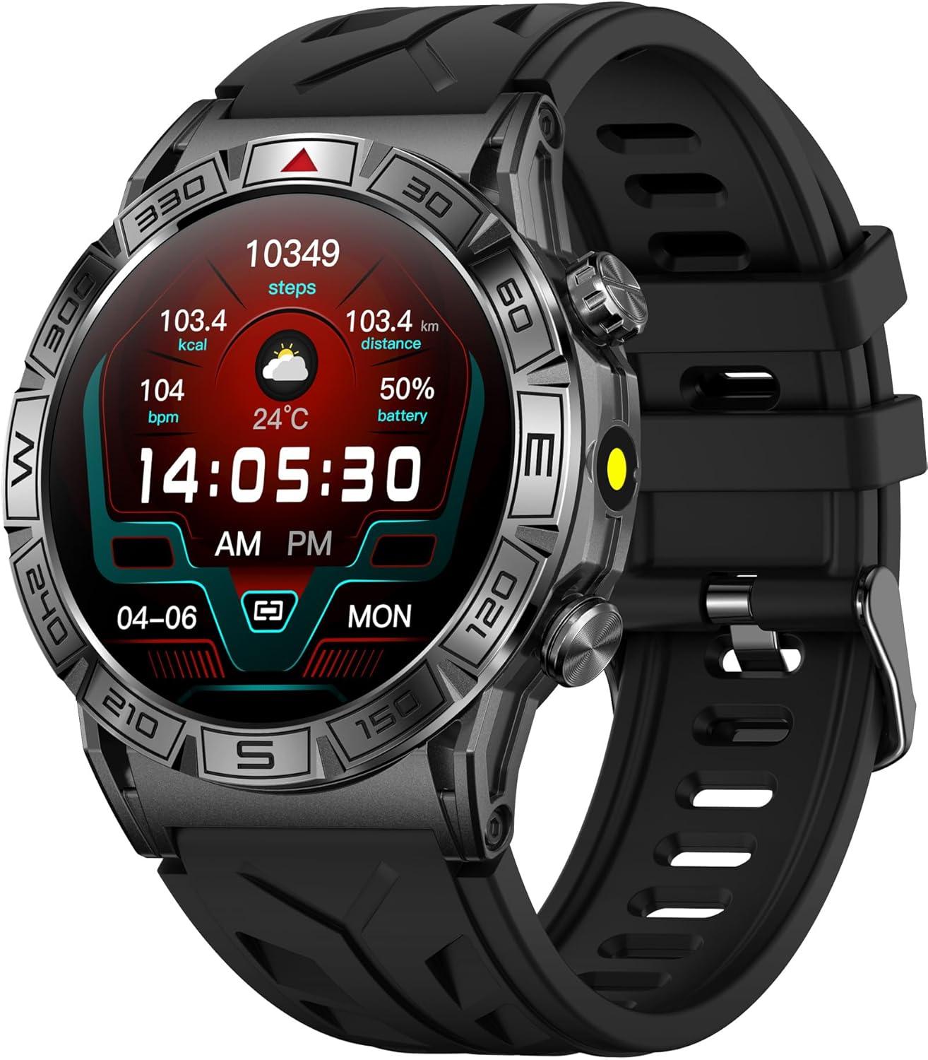 findtime Robuste Militär Smartwatch Herren mit Telefonfunktion Kompass Höhenmesser Barometer 1,43" AMOLED Outdoor Sport Uhr Android iOS