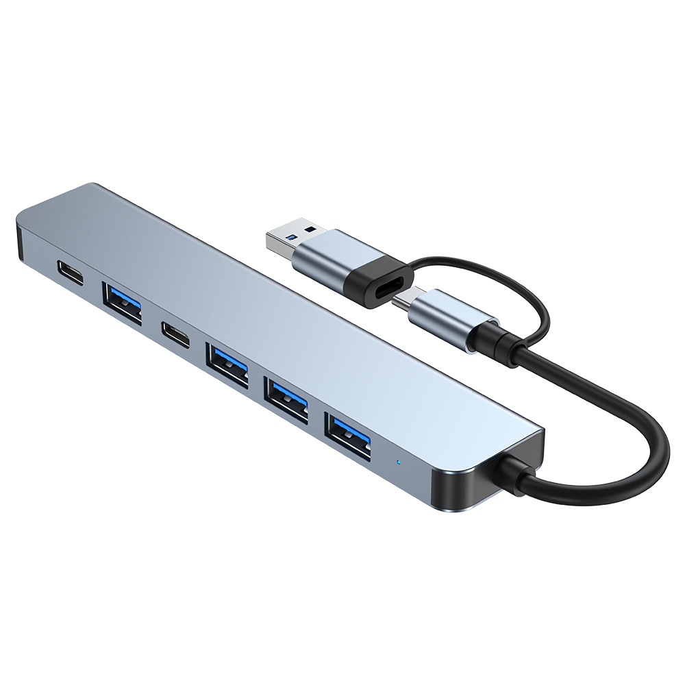 INF 2-v-1 USB-C / USB rozbočovač 7 portov USB 3.0 pre Windows MacOS Grey