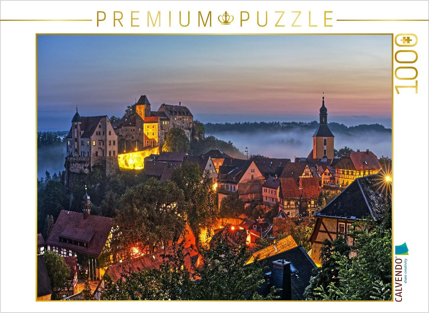 CALVENDO Puzzle Ein Motiv aus dem Kalender Die Burg Hohnstein im Licht der vier Jahreszeiten | 1000 Teile Lege-Größe 64x48cm Foto-Puzzle für glückliche Stunden