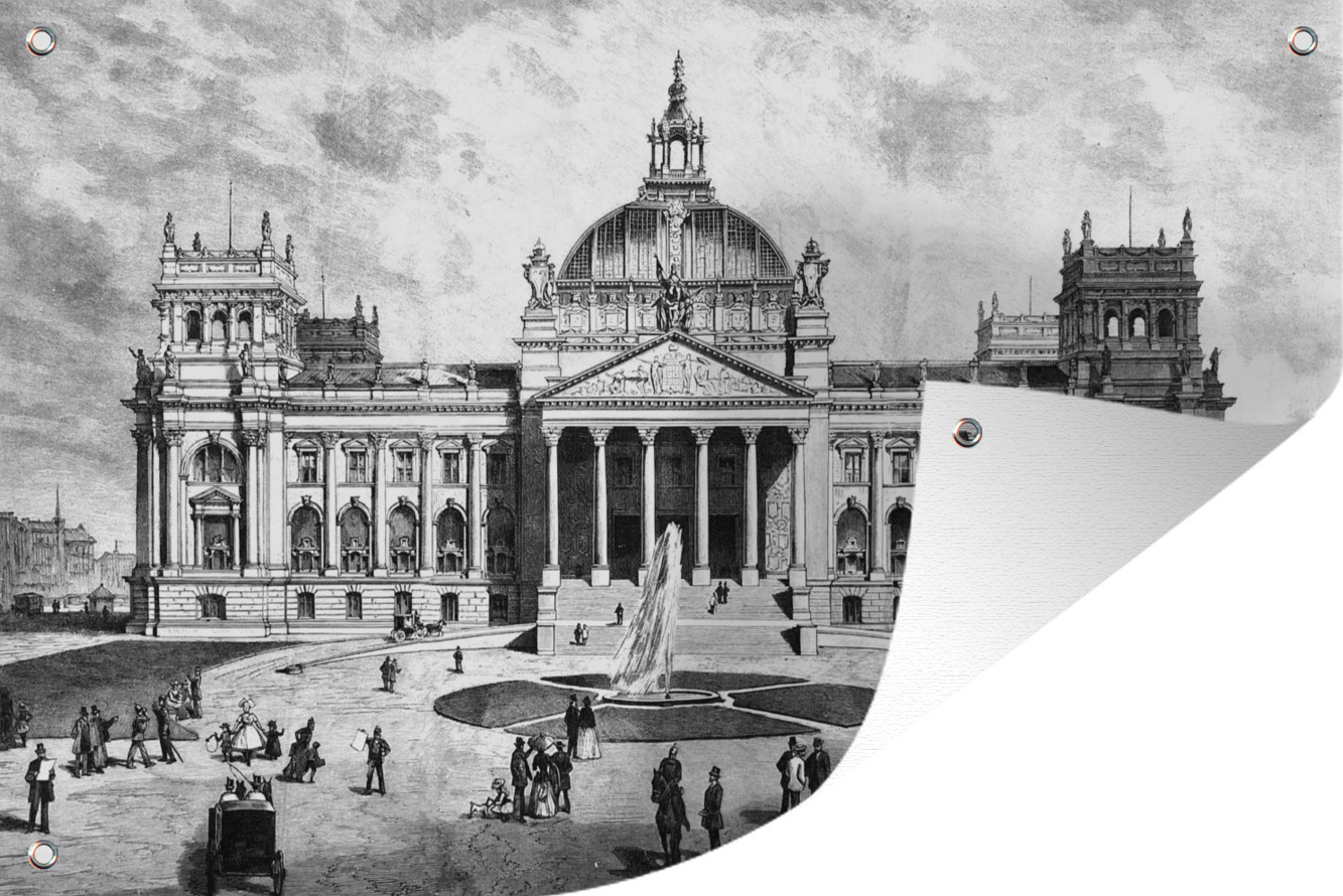 MuchoWow® 90x60 cm Outdoor-Poster Gartendeko Sichtschutz Garten Poster für den Garten Eine Illustration des Reichstagsgebäudes aus dem 19. 133|1342610