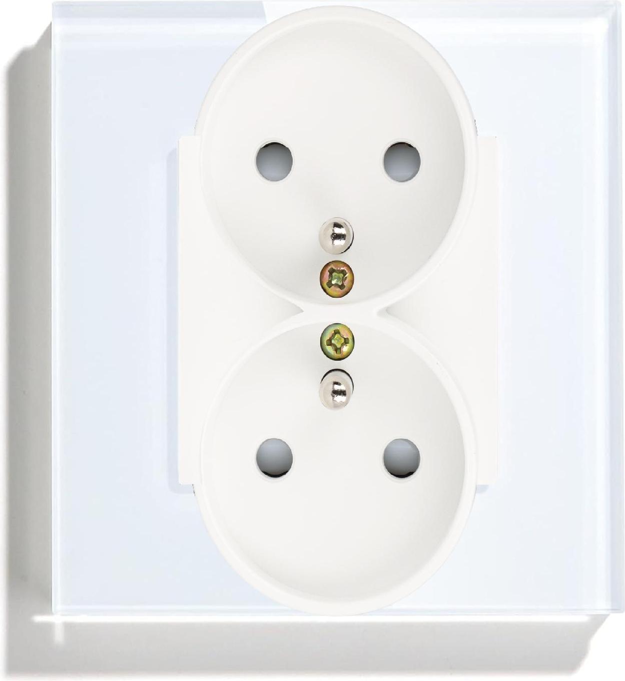 Smart Home Doppelte weiße 230V-Stiftsteckdose mit Glasrahmen__