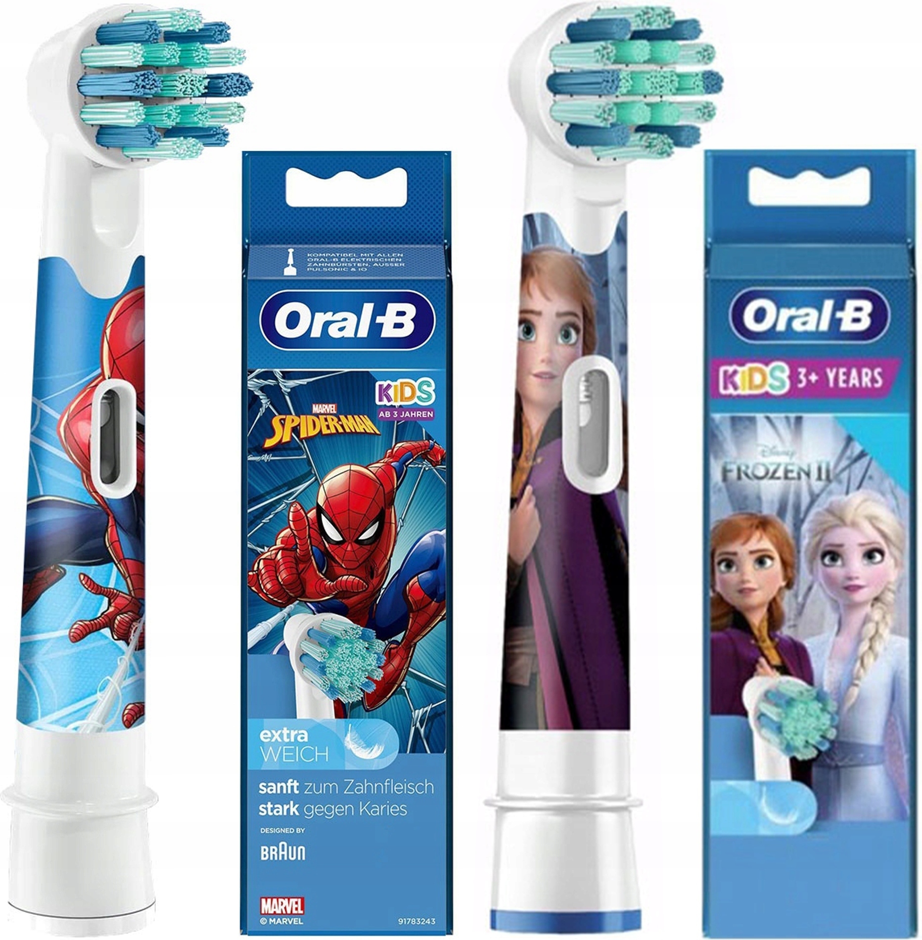 2X Oral-B Kids Disney Spiderman Frozen Tip