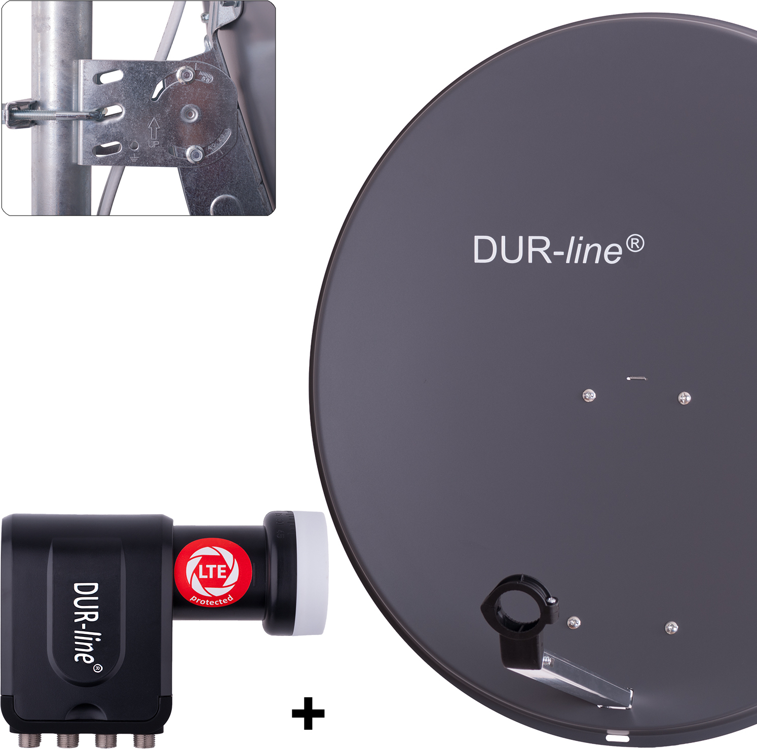 DUR-line MDA 80 Satellitenschüssel anthrazit + Octo LNB 12169