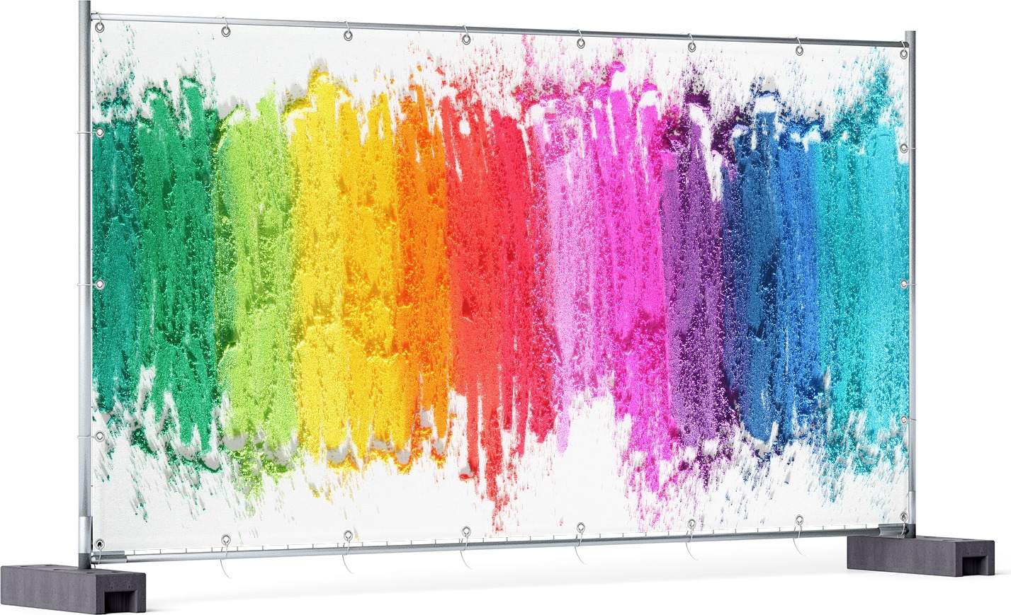 Wallario XXL Outdoor-Poster für Garten oder Balkon, Motiv Regenbogenstreifen auf weißem Hintergrund - Bunter Anstrich, in ca. 340 x 173 cm goban0107-340173