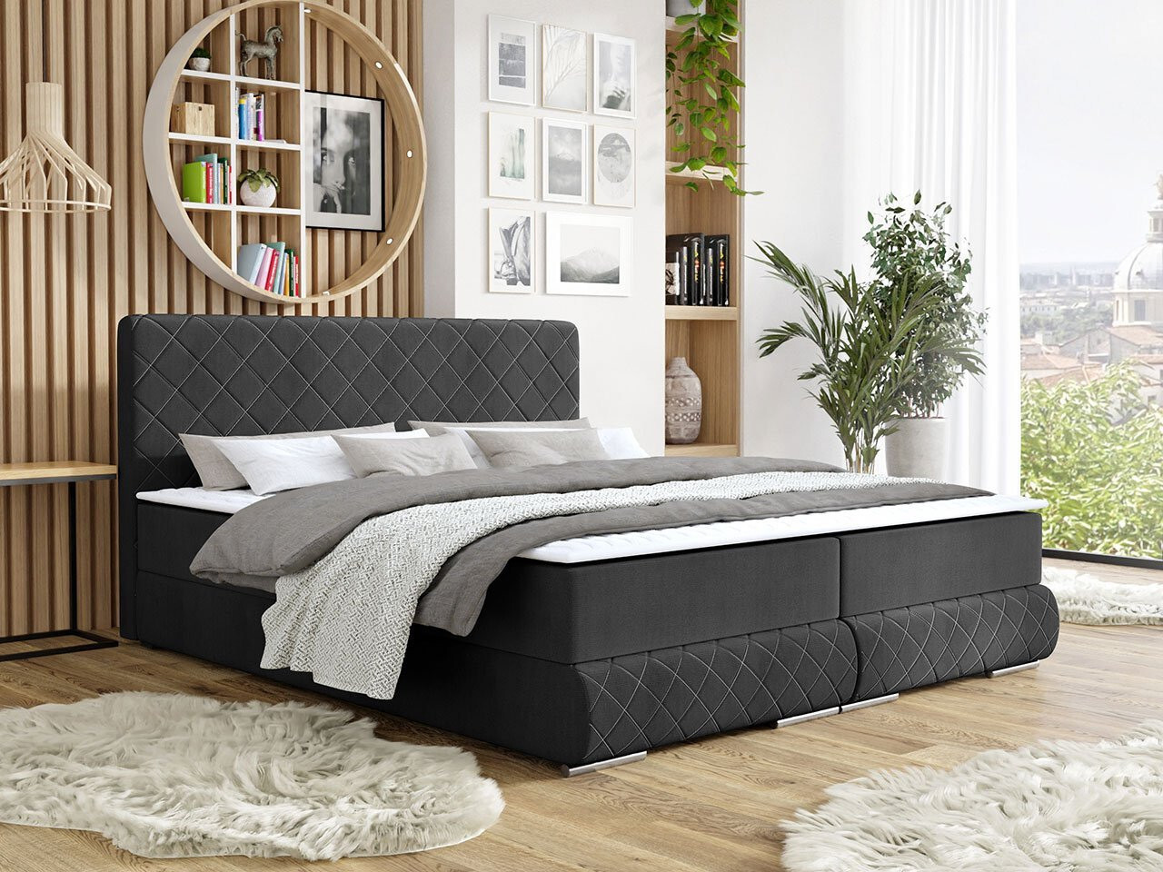Manželská kontinentálna posteľ 160x200 VELEN - čierna + topper ZDARMA