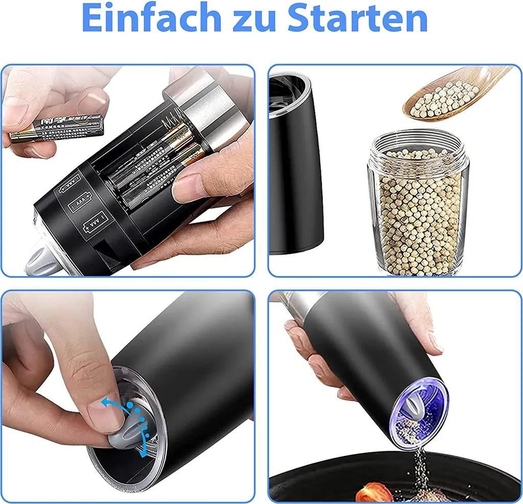 Slyrun 2 Stück Pfeffermühle Elektrische, Elektrische Salz und Pfeffermühlen, Gewürzmühle