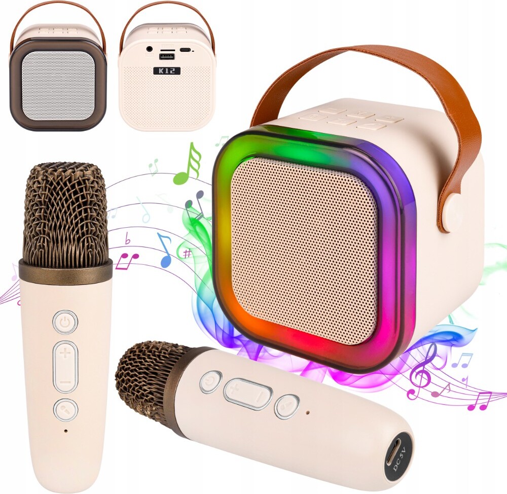 Prenosný Karaoke Reproduktor 2 Mikrofóny, Bluetooth 5.3, Rgb, Mp3, Aux, 500Mah