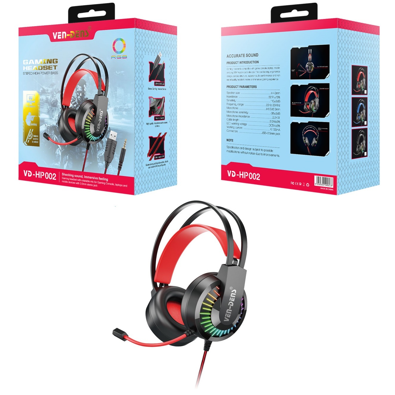 Ven-Dens Sluchadlá + mikrofón - Herný Headset - Čierna/Červená KP34848