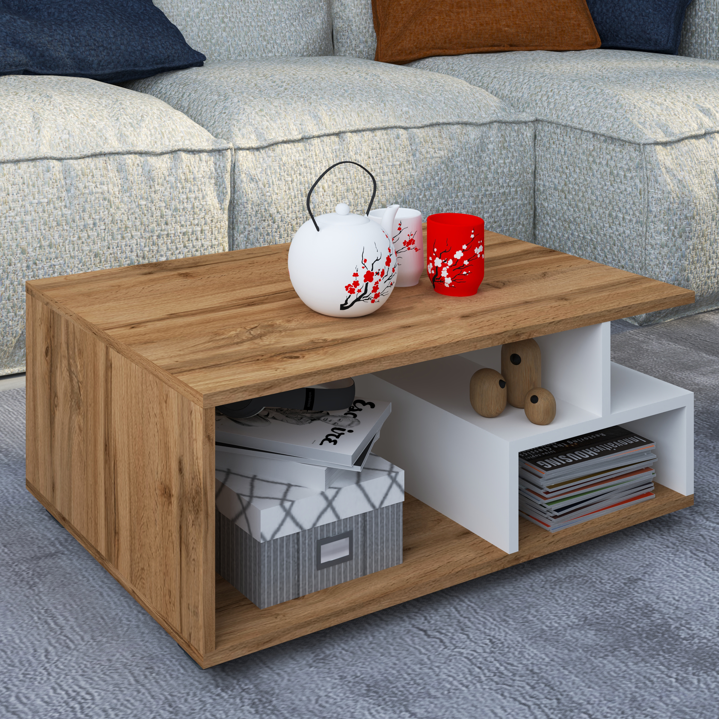 VCM Holz Couchtisch | Sofatisch mit ausreichend Stauraum | Maße ca. H. 40 x B. 80 x T. 50 cm | Wohnzimmertisch - Sulas 56-918605