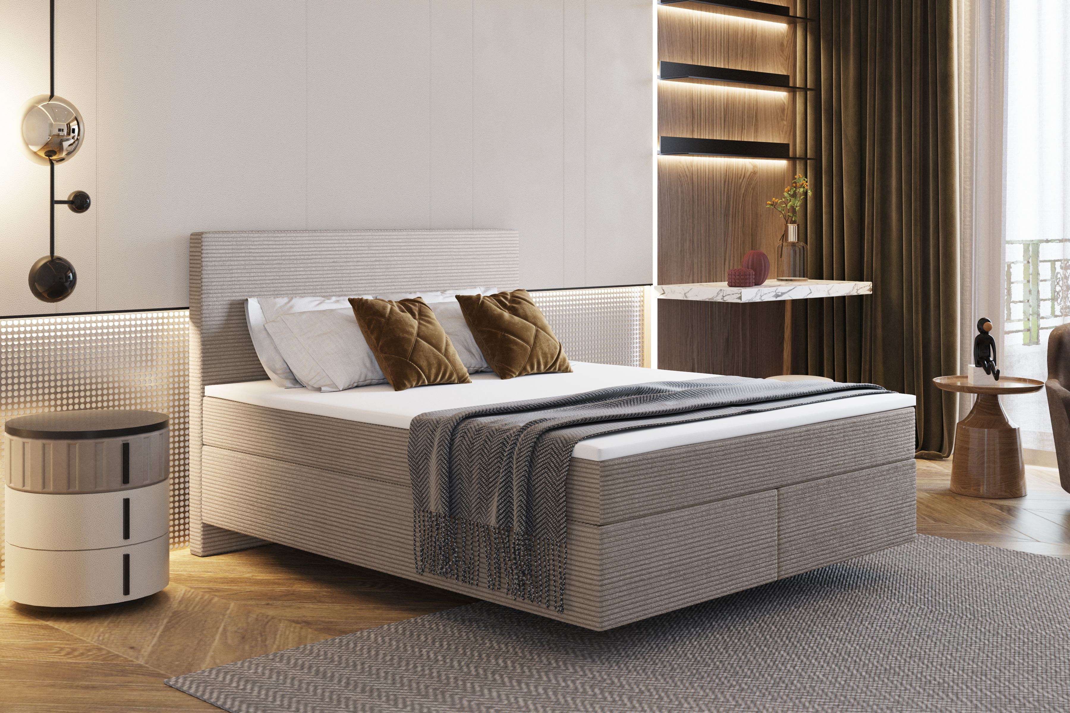 Skriňová posteľ Kaiser Möbel s dvoma matracmi a topperom SEVI II látka Scala Beige 180 cm x 200 cm