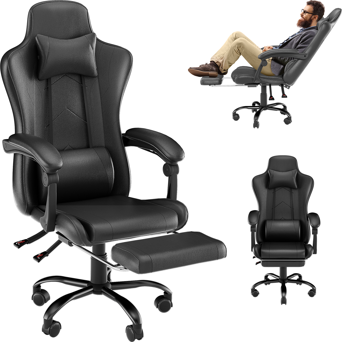 LARS360 Ergonomická herná stolička, otočná stolička a výškovo nastaviteľná manažérska stolička, kancelárska stolička pre domácu kanceláriu a štúdium - čierna