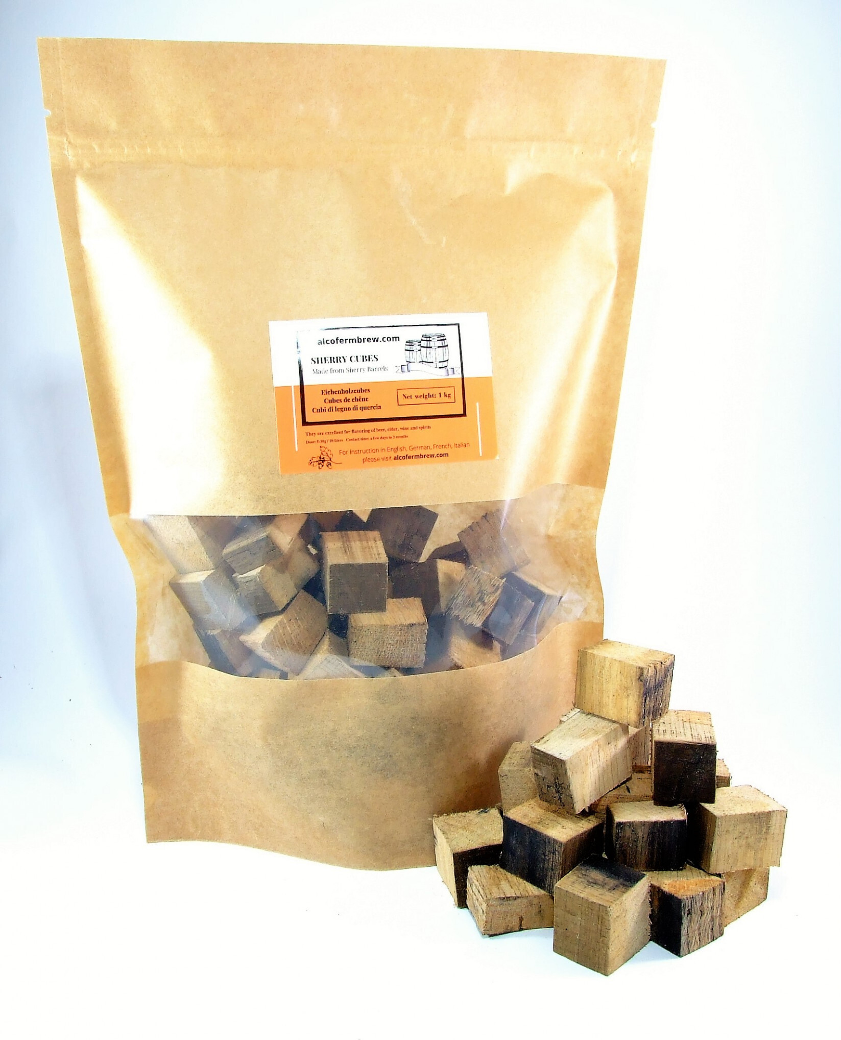 Alcofermbrew Eichenholzcubes - Sherry 1kg, Eichenholz Chips Holzspäne Eichenholzspäne