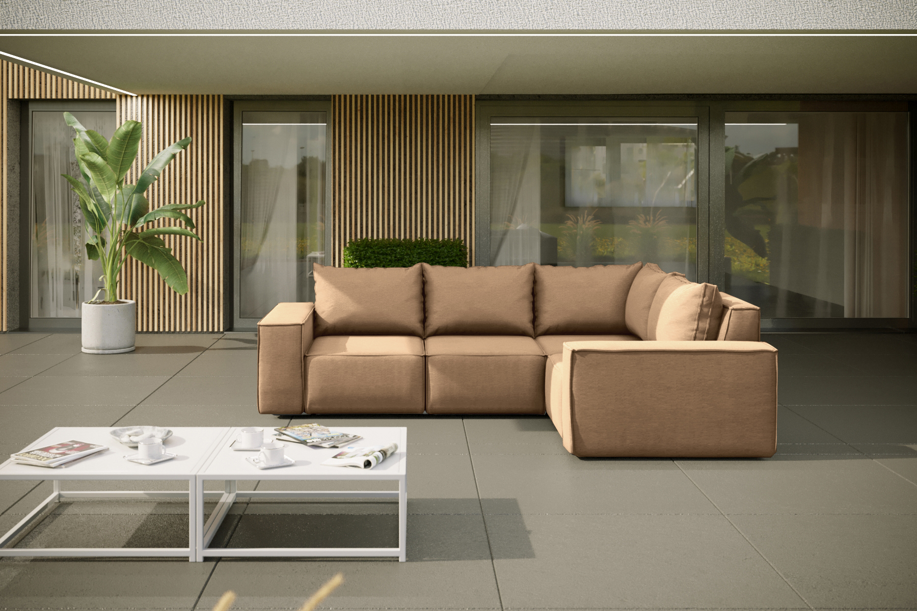 Kaiser Möbel Gartenmöbel Ecksofa für den Garten SONNE, die Terrasse, den Hof, gemütliche groß, Gartenmöbel eckcouch Capucino Links