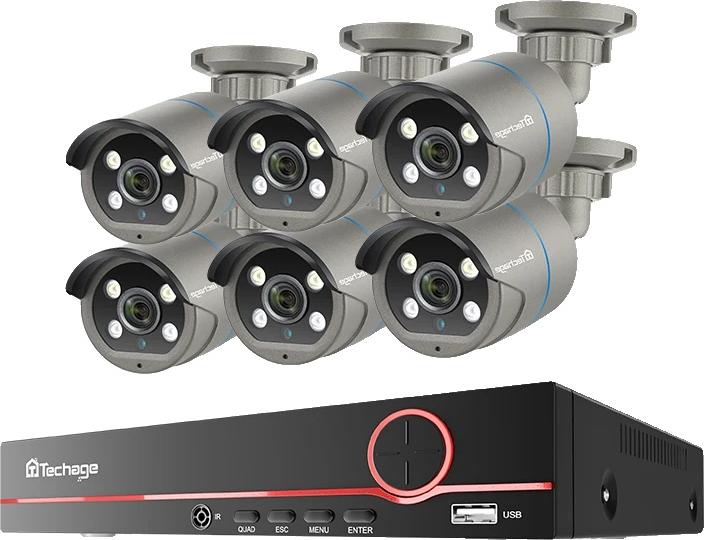 Bezpečnostný kamerový systém, rozlíšenie 4 MP, AI rozpoznávanie tváre, 8CH NVR a 6 kamier, 1T