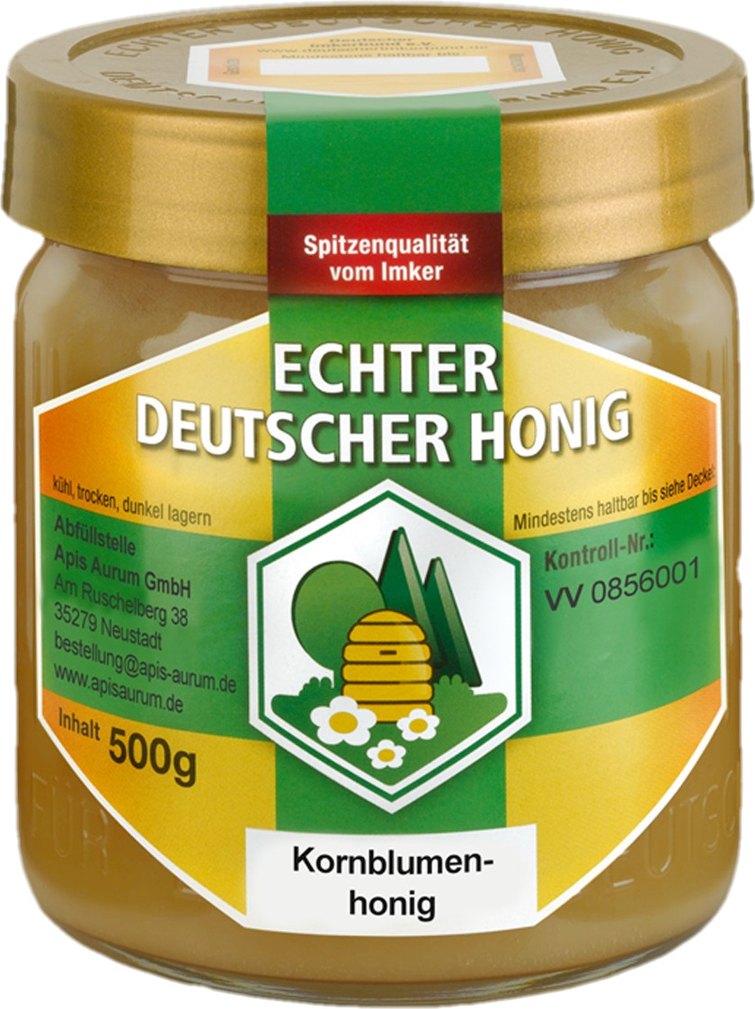 Apis Aurum GmbH Echter Deutscher Honig - Kornblumenhonig - 500g im Glas