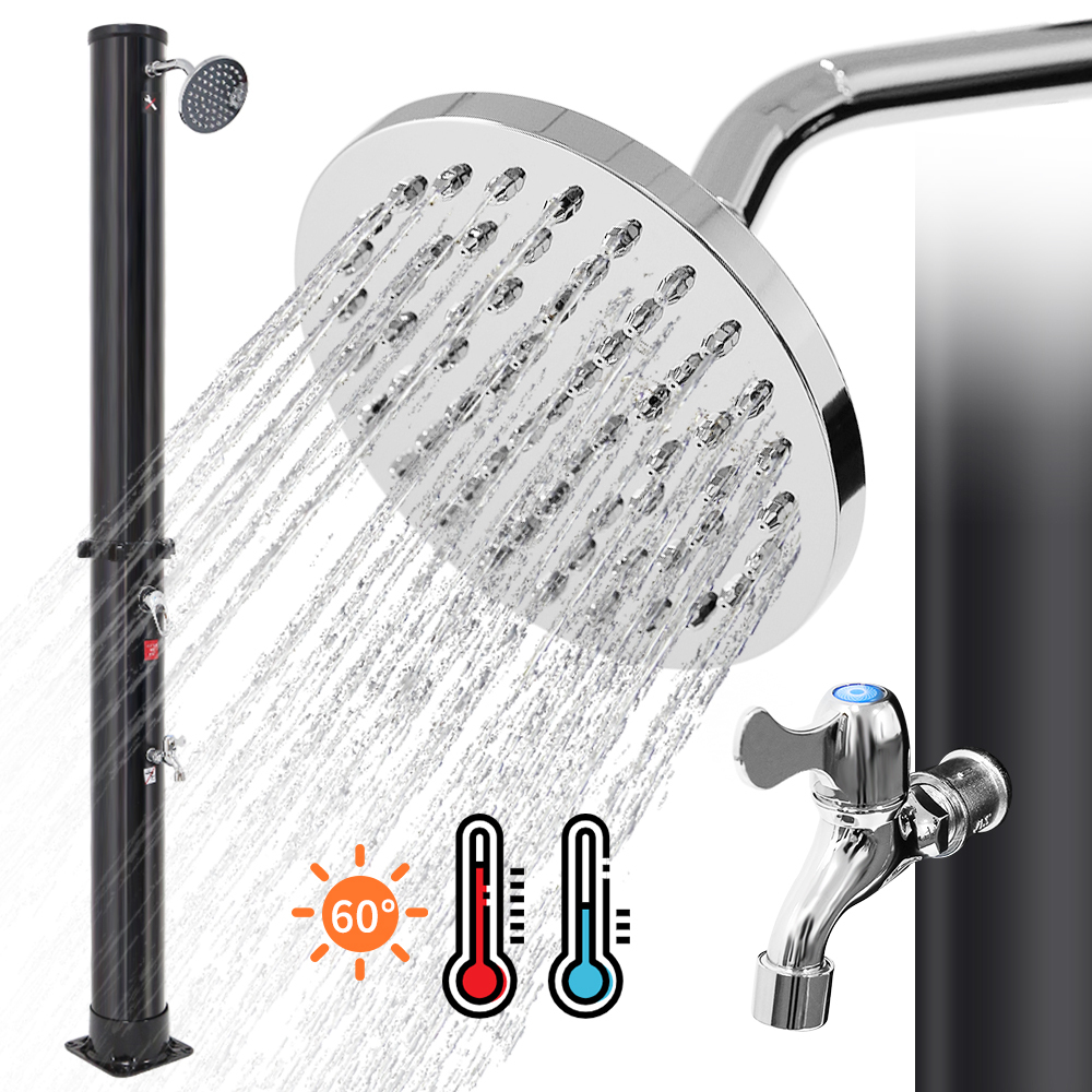 Belfoyer Solardusche 35 Liter Solar Gartendusche mit Duschkopf und Wasserhahn,kalt und warm,max. 60°C,Gartendusche,Aussendusche, Solaraußendusche 217cm 350476